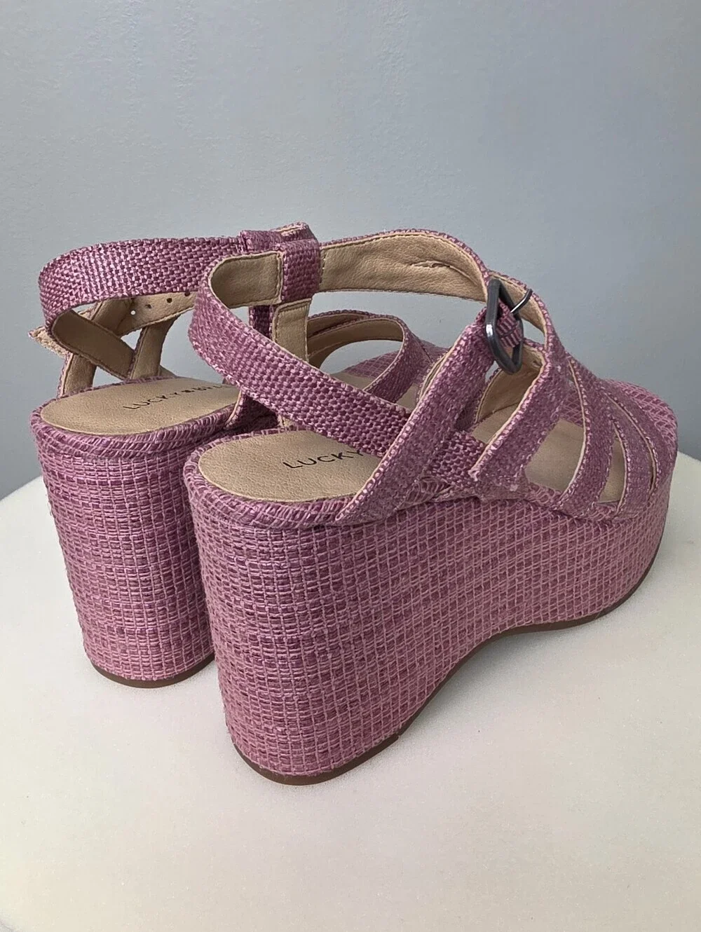 Lucky Brand Carlisha Wedge Platform Sandal Rose Vada Woven Pink 7.5M NEW!